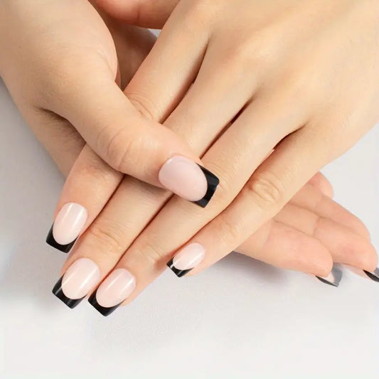 French Tip Press On Nails, Black/White