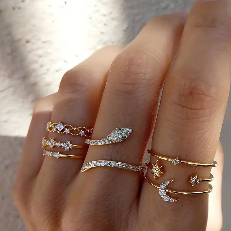 7pc Rhinestone Stack Ring Set