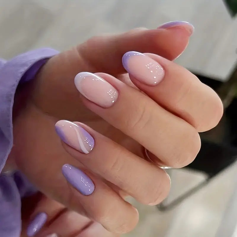 Pink Purple Ripple Almond Nails