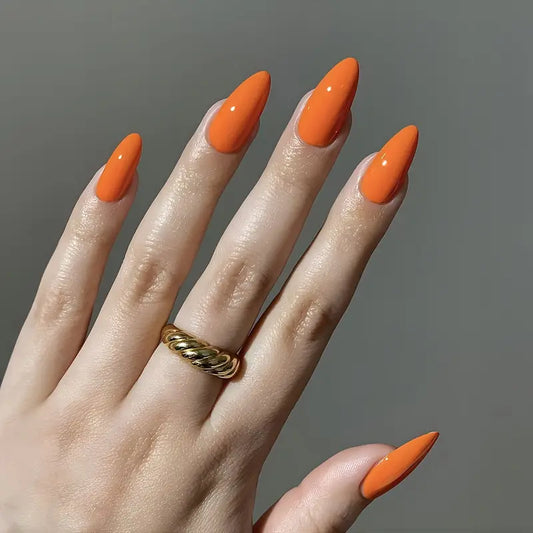 24pcs Fall Winter Warm Orange Nails