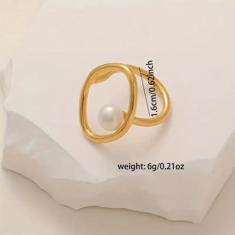 Boho Style Faux Pearl Hollow Ring