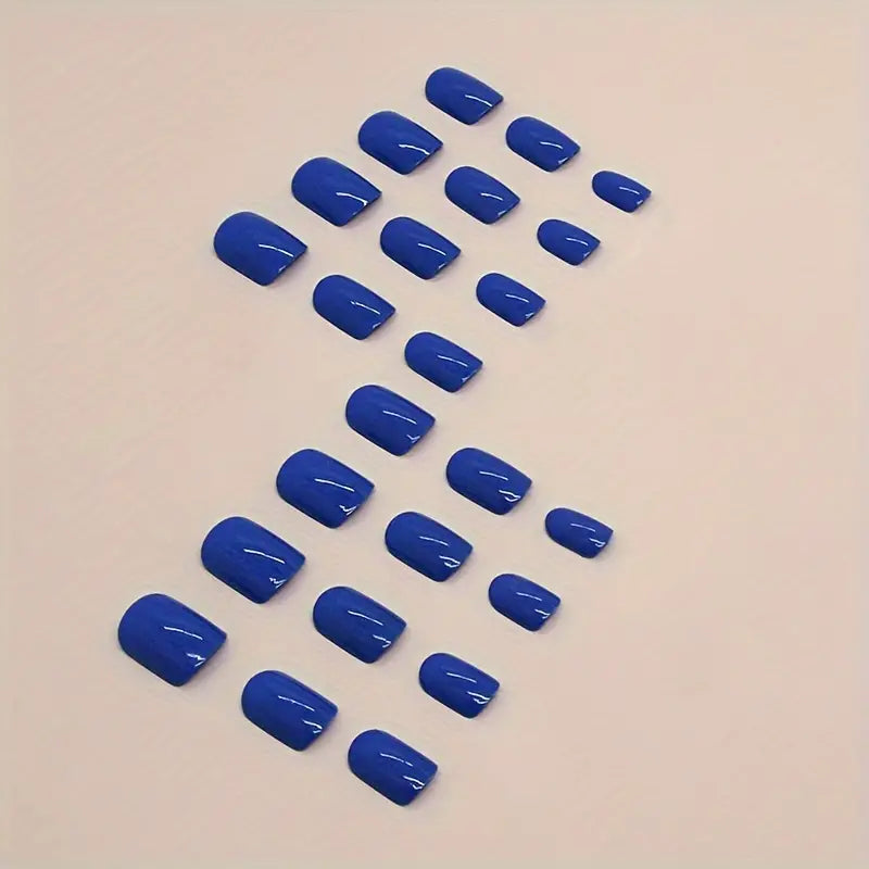 Glossy Blue Short Square Nails