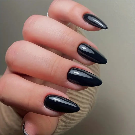 Black Almond Halloween Nails