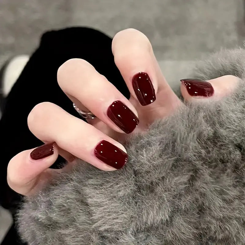 Minimalist Style Wine Red Nails