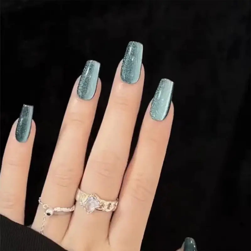 Blue-Green Cat's Eye Fake Nails