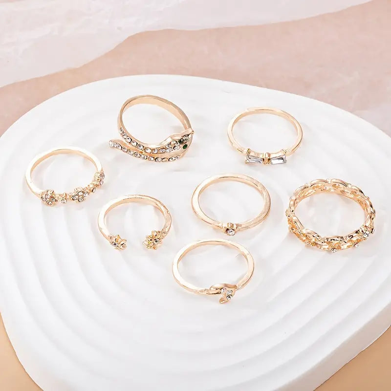 7pc Rhinestone Stack Ring Set