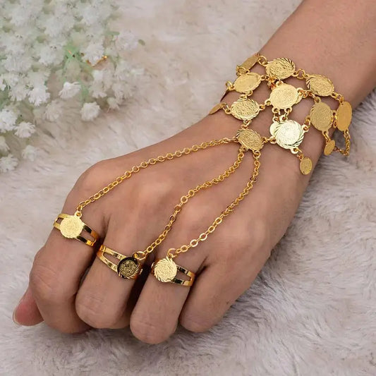 24K Plated Coin Finger Bracelet Chain