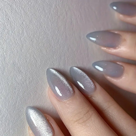 Sparkling Gray Short Nails