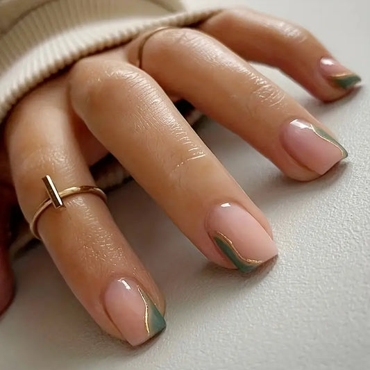 Nails with Green French Tip