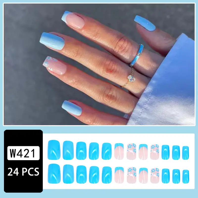 Glossy Blue French Nails