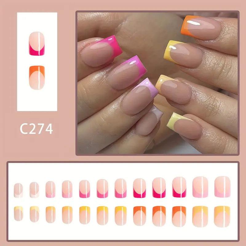 Square Colorful French Tip Nails