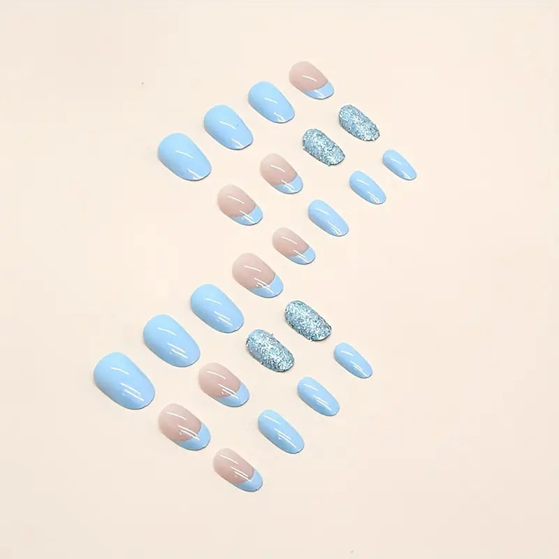 Sky Blue French Tip Press Nails