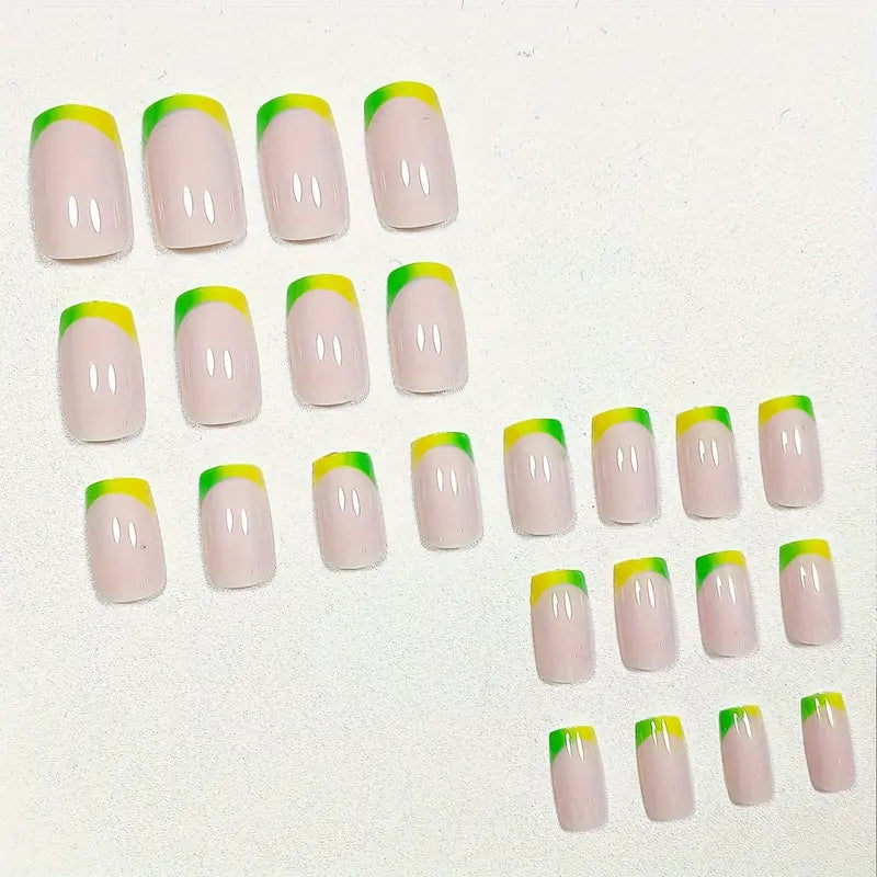 Glossy Nude Square Green Nail