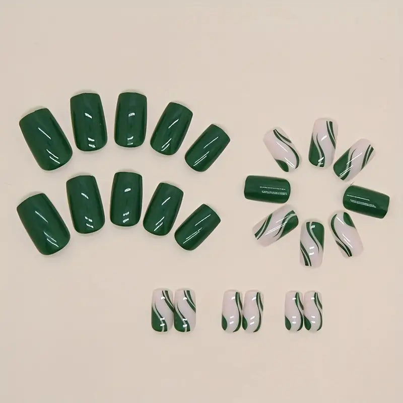 Summer Green Wave Design Nails