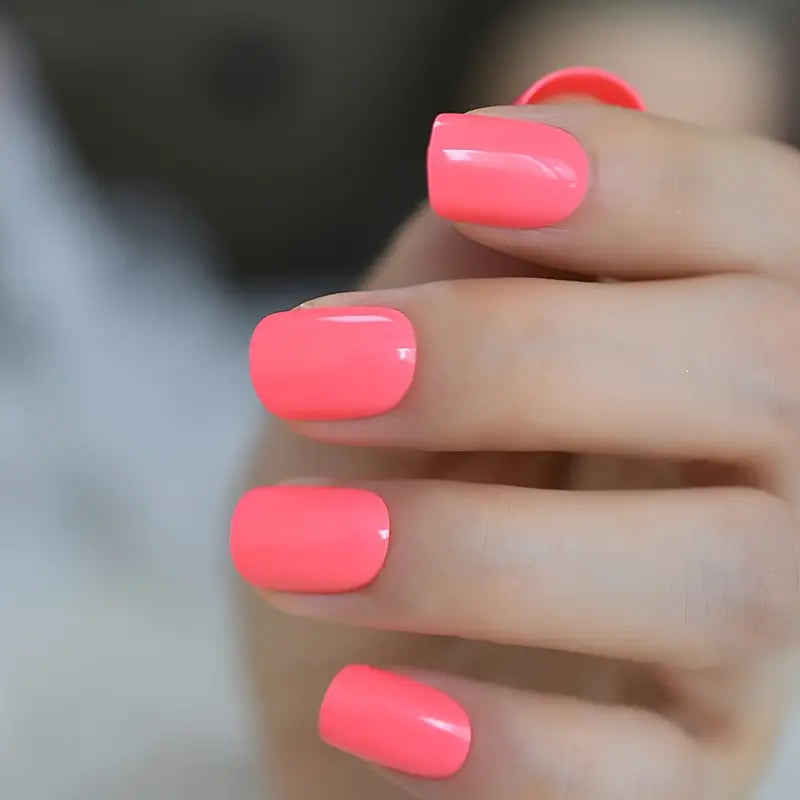 Glossy Neon Pinkish Nails