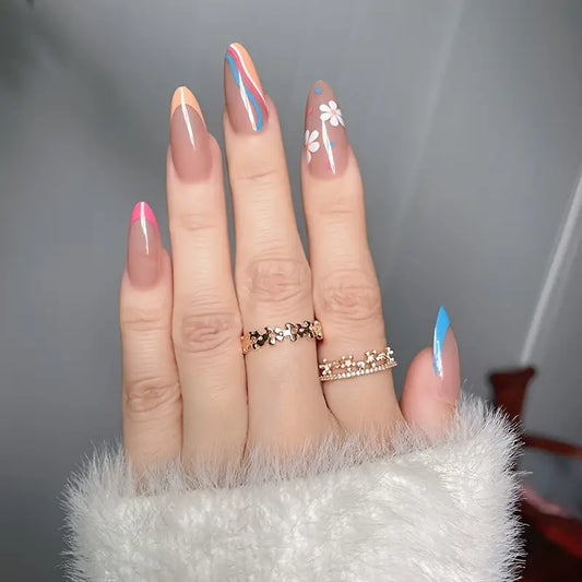 Short Almond Colorful French Tip Nails