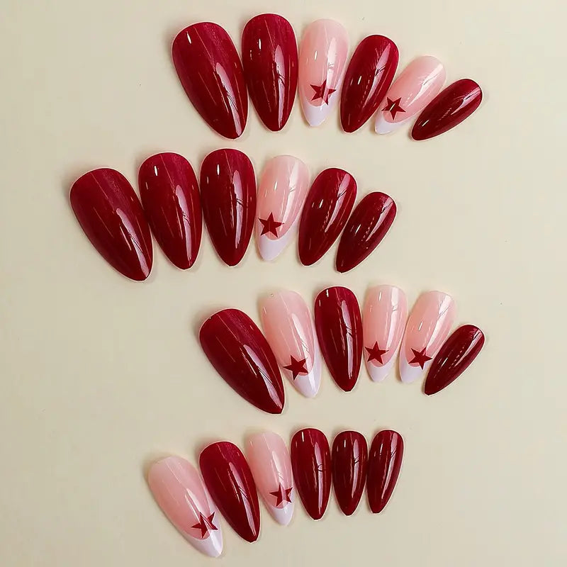 Red Star Pattern Medium Nail