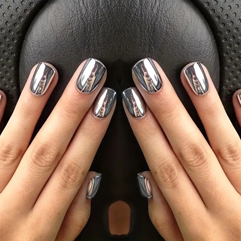 Shiny Silvery Acrylic Nails