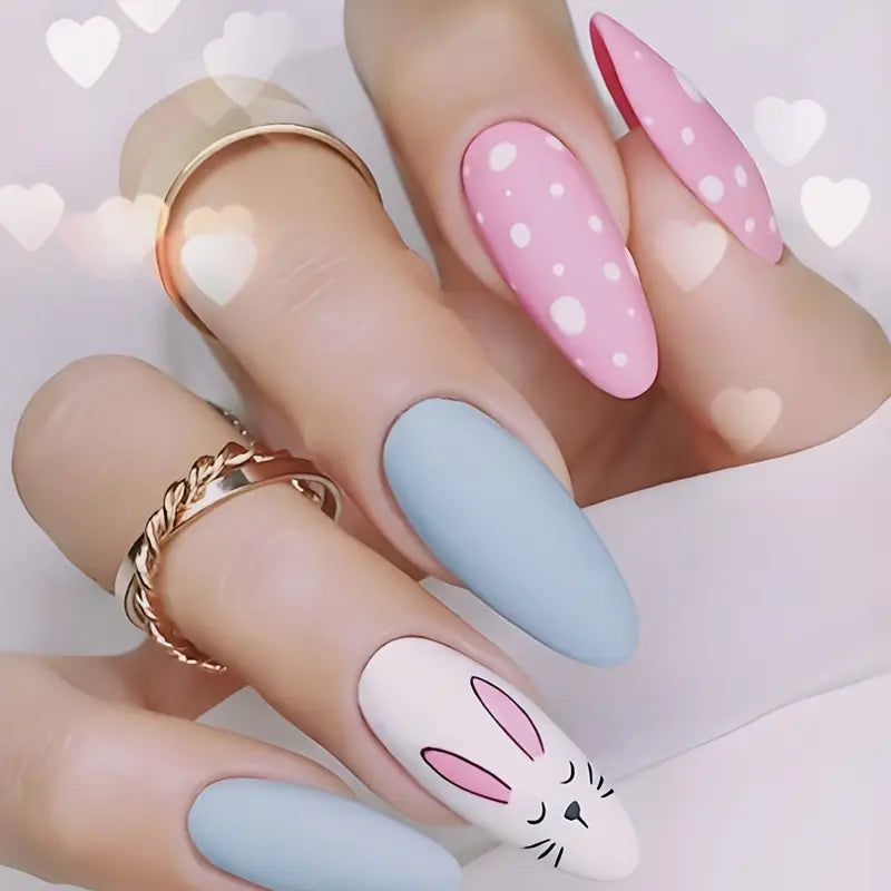 4 Sets Long Almond Easter Nails