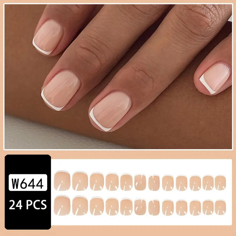 Square French tip white nail