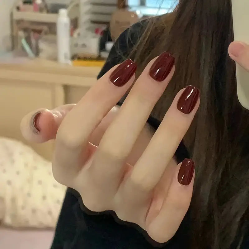 Minimalist Style Wine Red Nails