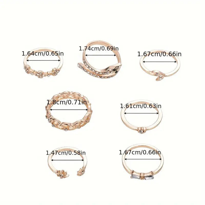 7pc Rhinestone Stack Ring Set