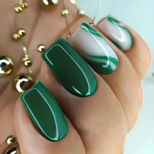 Summer Green Wave Design Nails