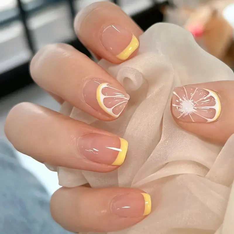 Yellow Glossy Lemon Nails