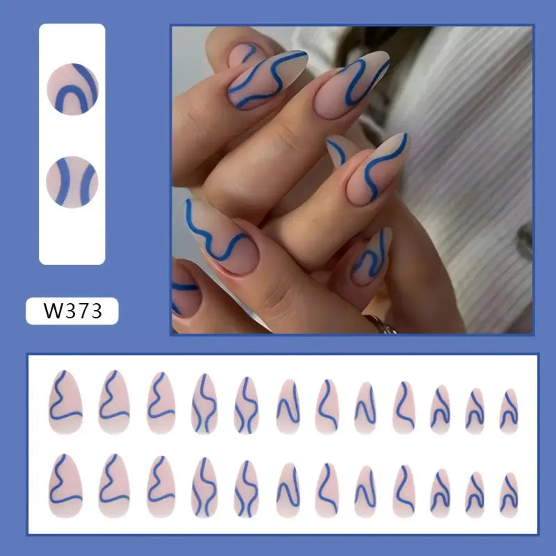 Blue Line Matte Pink Almond Nails