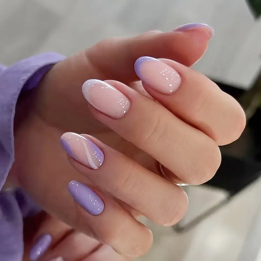 French Tip Short Oval Purple Nails