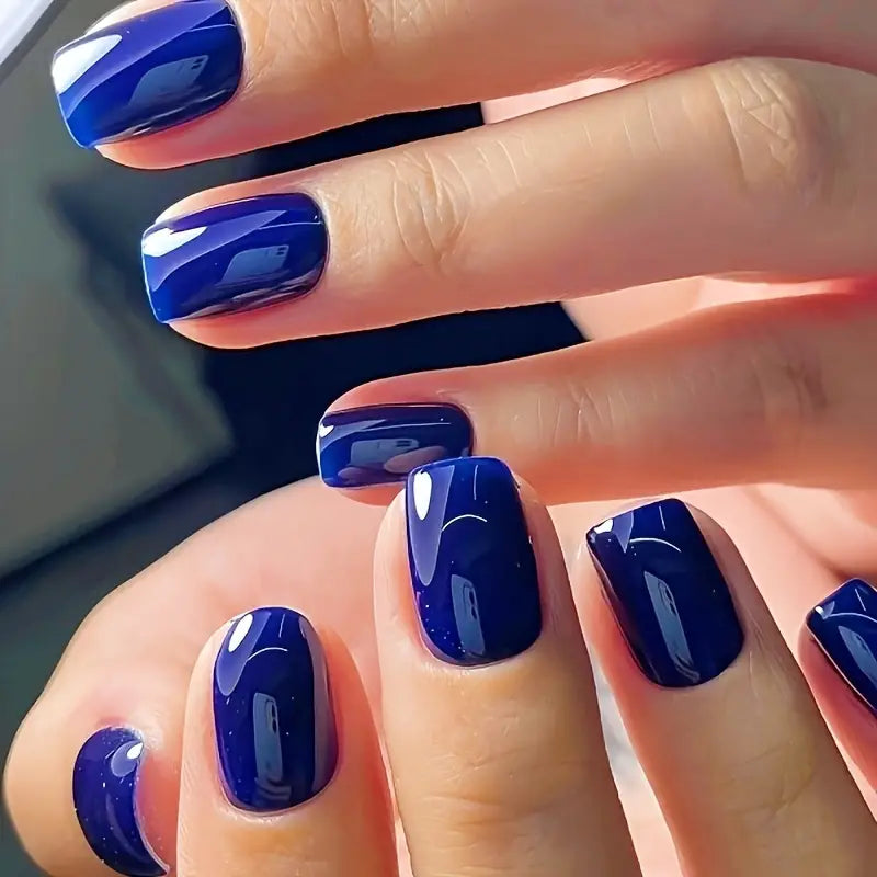 Glossy Blue Short Square Nails