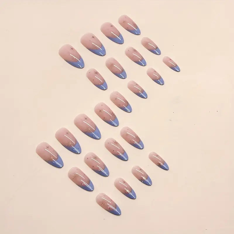 Elegant Almond Blue & Nude Nails