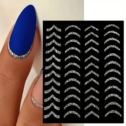 French Style Glitter Swirl Line Nail Art Stickers