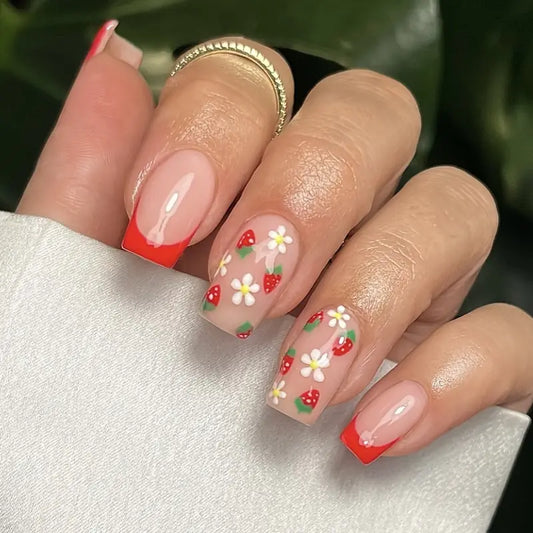 Spring Red French Style False Nails