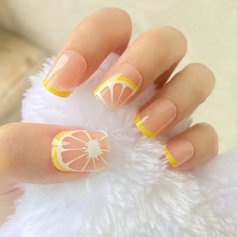 Yellow Glossy Lemon Nails