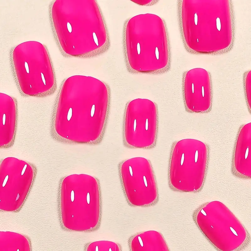 Hot Pink Glossy Short Nails