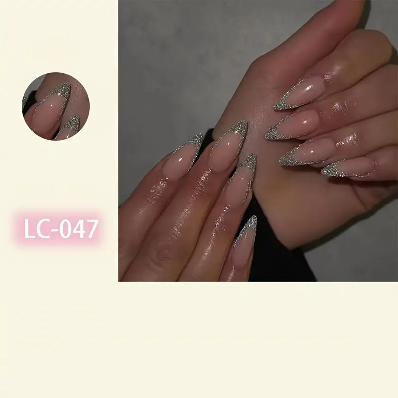 Pinkish false nails with silvery