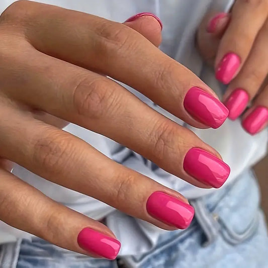 Hot Pink Glossy Short Nails