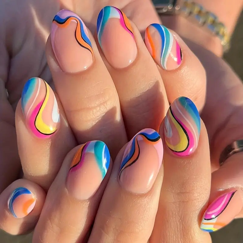 Rainbow Swirl Press On Nails