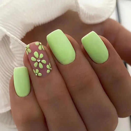 Summer Press On Nails: Green Matte