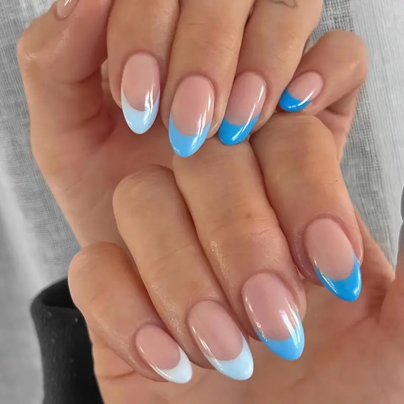 Long Almond Shaped Blue Nails