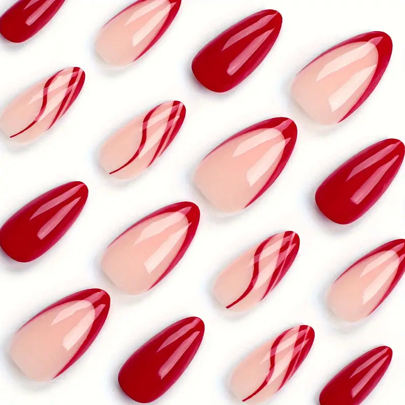 Glossy Wine Red French Tip Nails