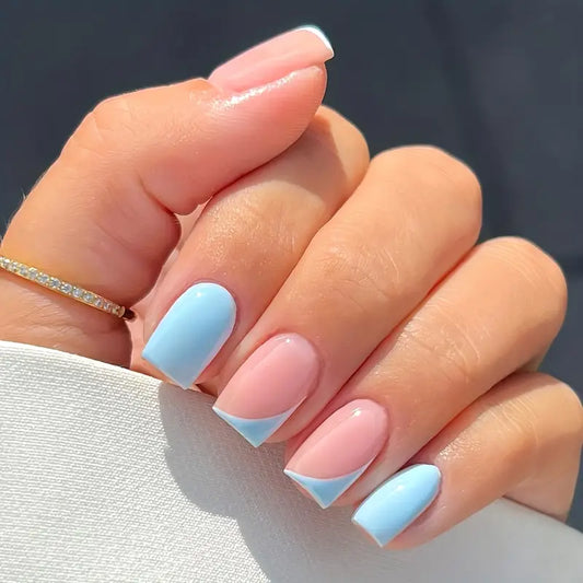 Glossy Blue French Tip Press On Nails