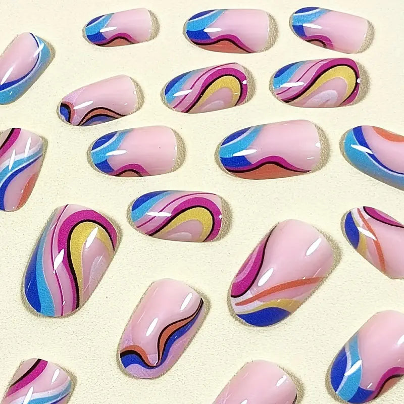 Rainbow Swirl Press On Nails