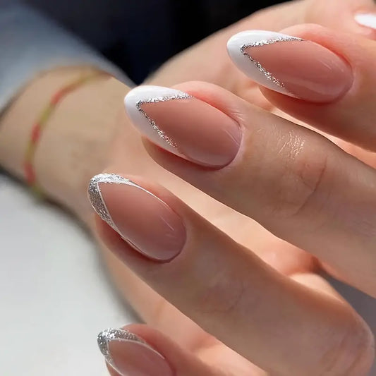 French False Nails with White Stripes