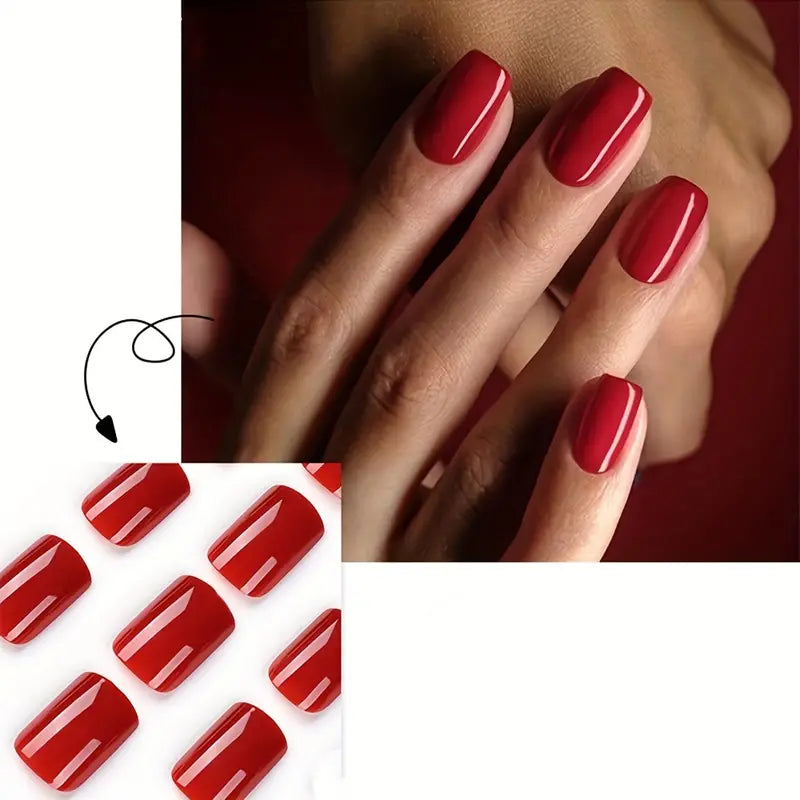 Bright Red Glossy Nails