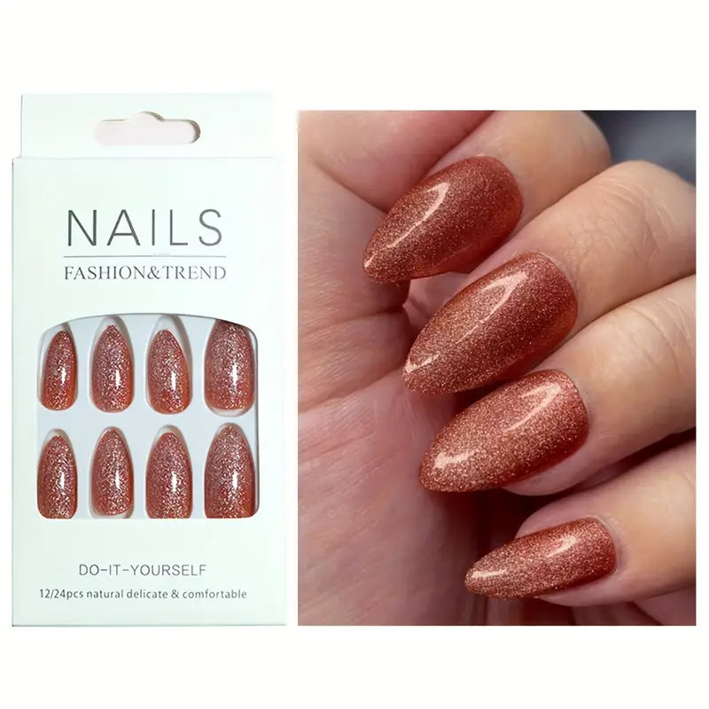 4pcs Glitter Medium Almond Nails