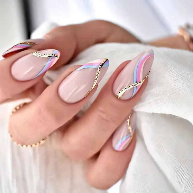 Glossy Almond Pinkish Nails