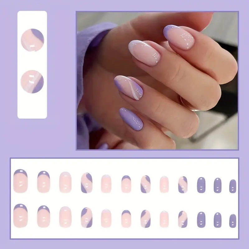 Pink Purple Ripple Almond Nails