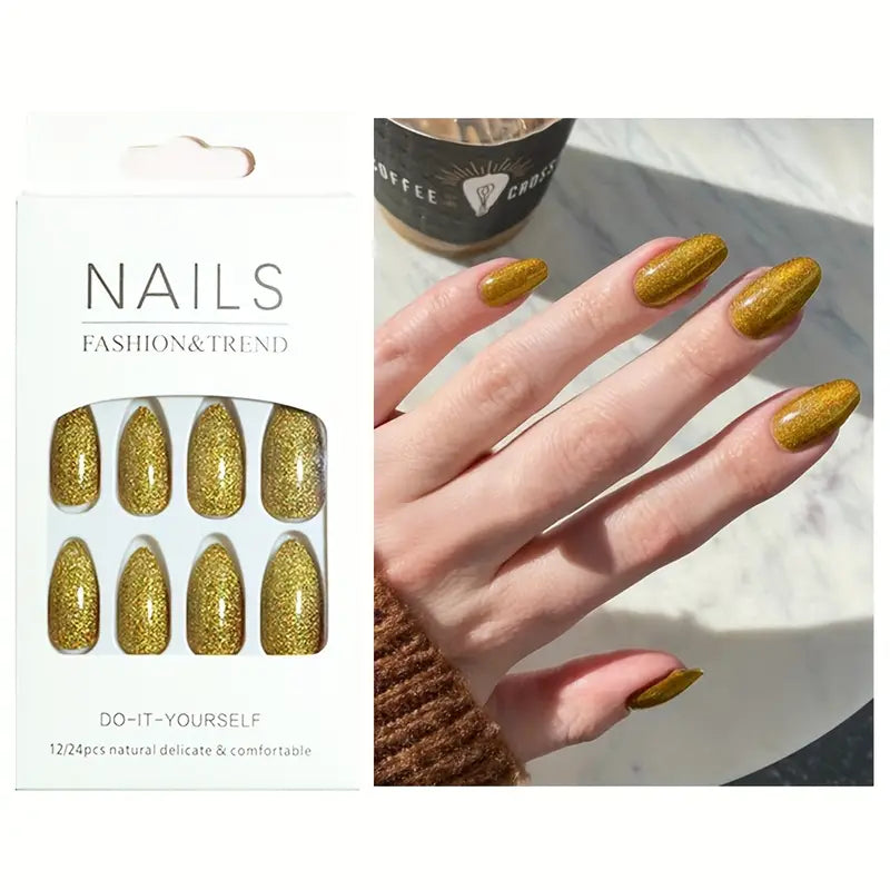 4pcs Glitter Medium Almond Nails